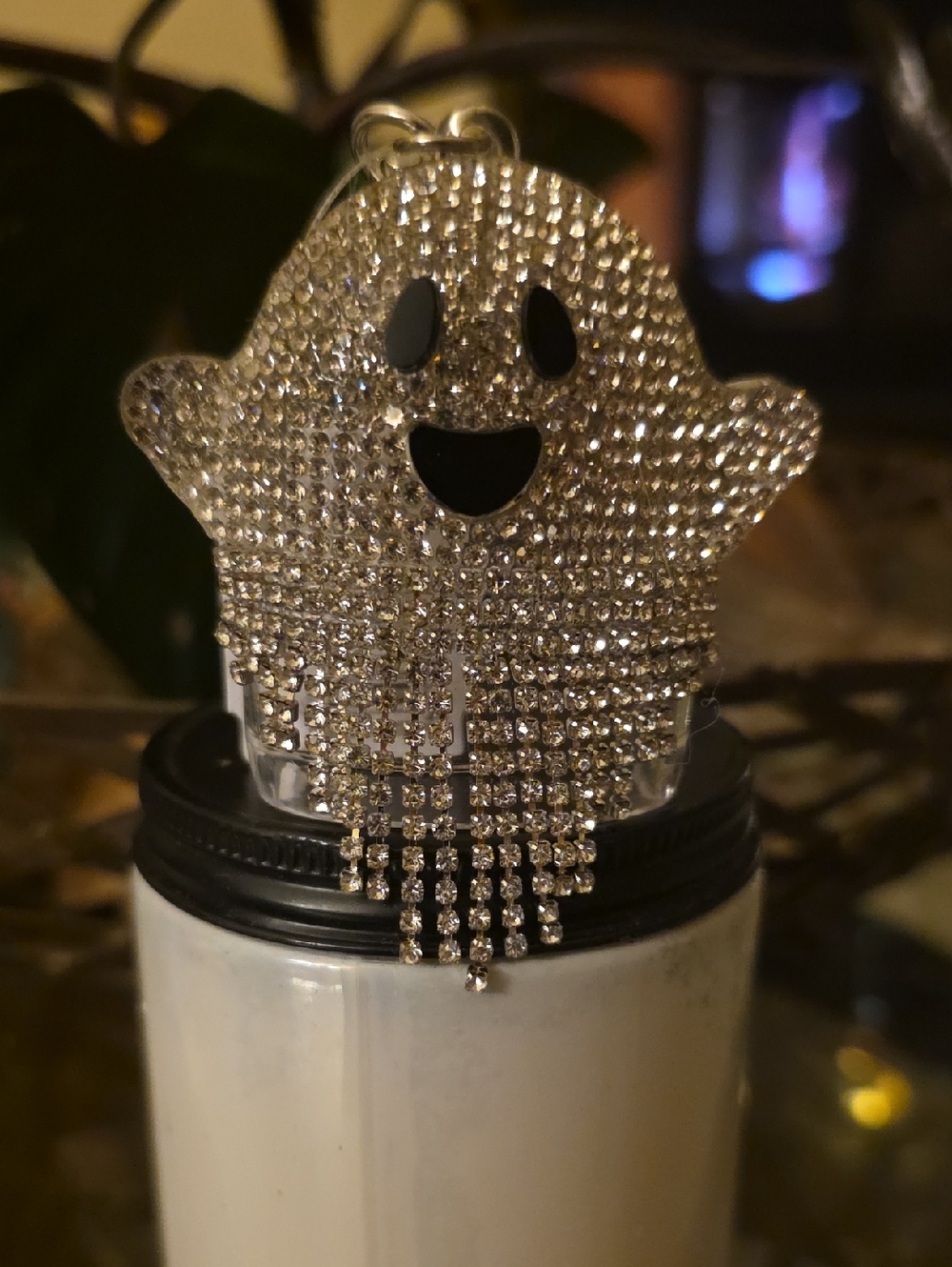 Bath & Body Works Sparkle Rhinestone Ghost PocketBac Holder Keychain FOB NWT